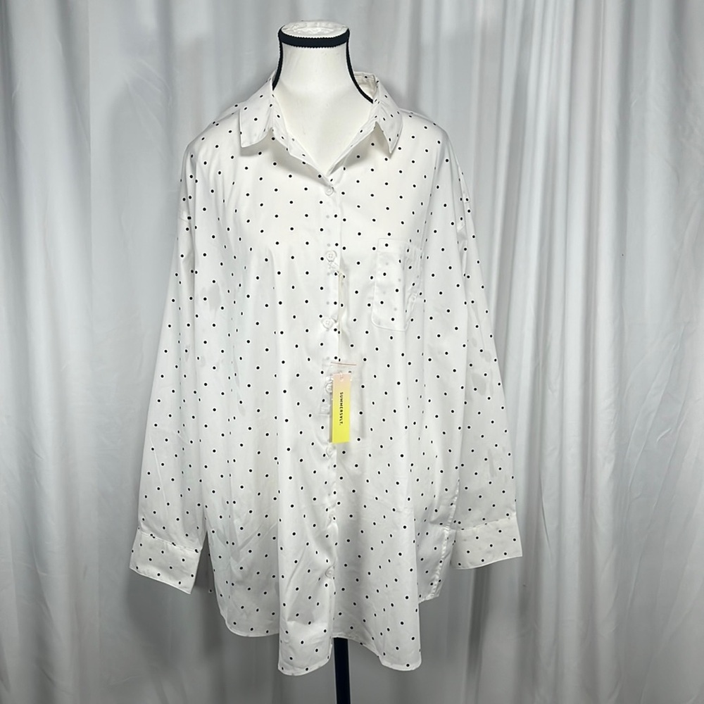 NWT Summersalt Button Up Polka Dot Boyfriend Oversized Shirt, Size Large